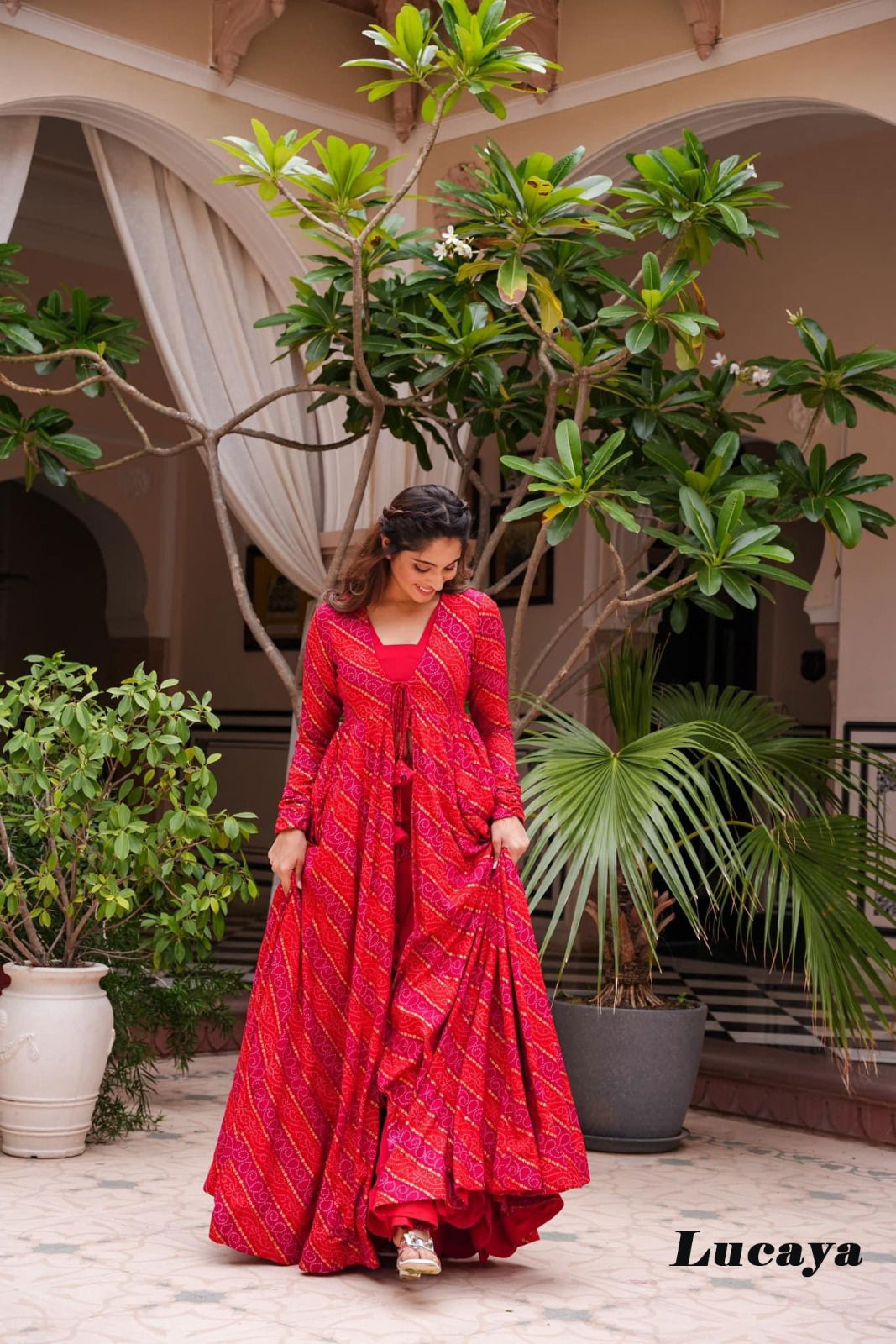 Lucaya Vol 11 Printed Shrug Style Indo Western Gown Catalog
